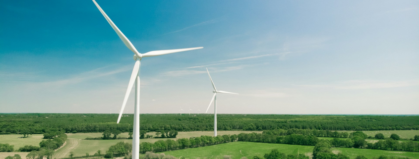 Wind turbines on a field